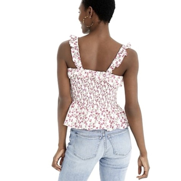NEW! J. Crew Liberty of London Rose Floral Smocked Ruffle Top Pink SZ S - Picture 3 of 13